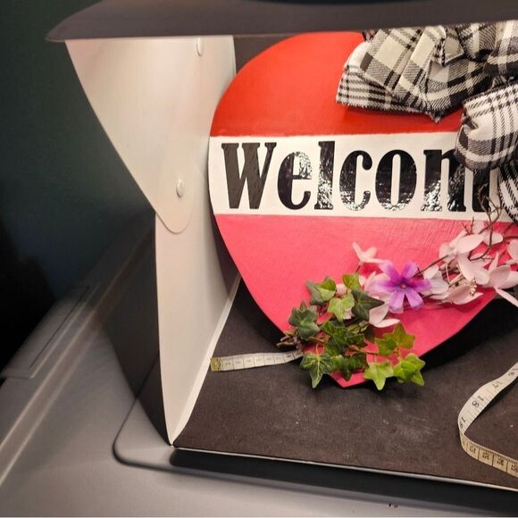 Entryway Heart Shaped Welcome Sign Wooden Floral Decoration 12 Inch Front Door - Picture 10 of 14